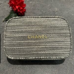 CHANEL Textured Mini Cosmetic Pouch with Gold Logo